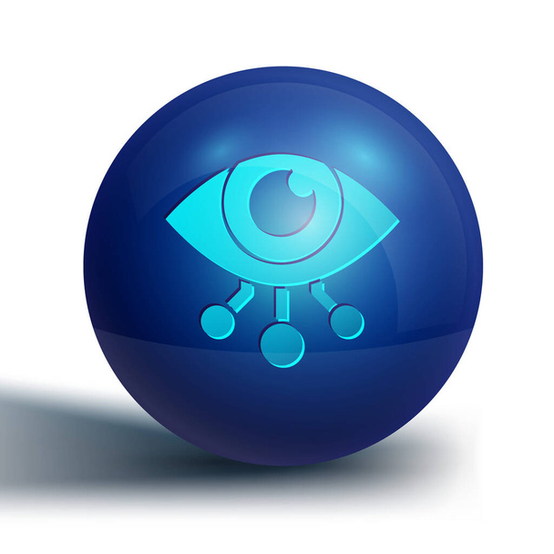 Icono de exploración Blue Eye aislado sobre fondo blanco. Ojo escáner. Comprobación de seguridad. Signo cibernético. Botón círculo azul. Vector. - Vector, imagen