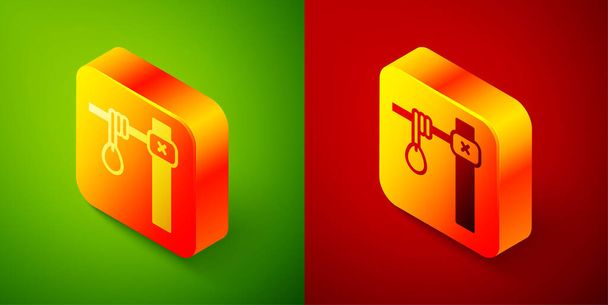 Isometric Gallows rope loop hanging icon isolated on green and red background. Rope tied into noose. Suicide, hanging or lynching. Square button. Vector. - Vector, Image