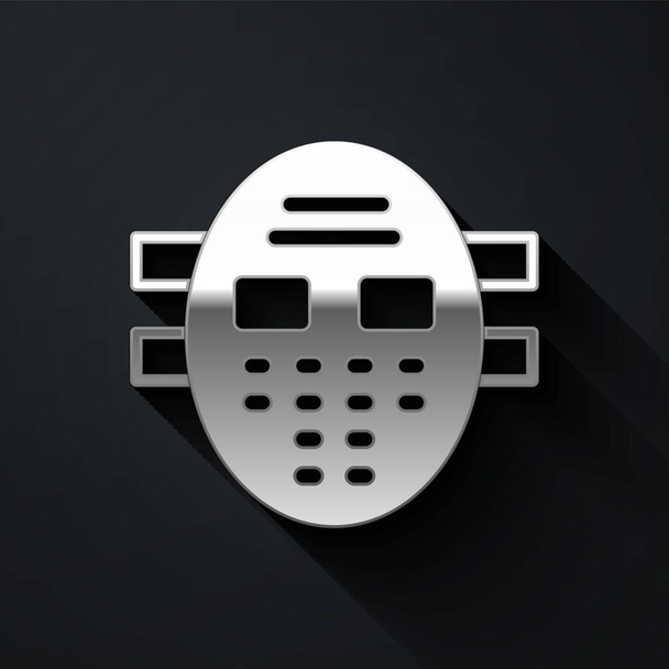 Icono de máscara de hockey plateado aislado sobre fondo negro. Estilo de sombra larga. Vector. - Vector, Imagen