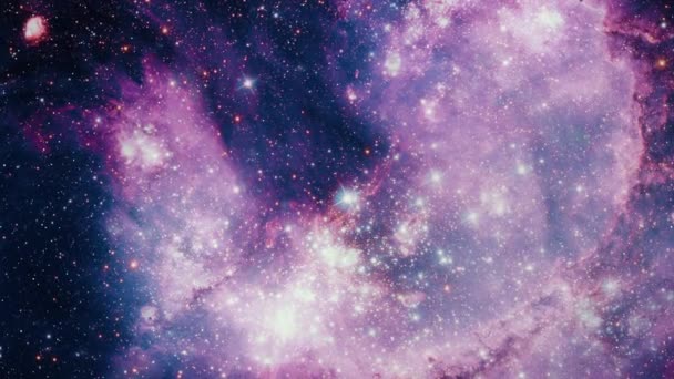 Zökkenőmentes hurok űrutazás a csillagmezőn és az űrviharon keresztül az NGC 346 galaxisba. Az elemek képét a NASA szolgáltatja. 4K 3D. NGC 346 egy fiatal, nyitott csillaghalmaz a Kis Magellán Felhőben.. - Felvétel, videó