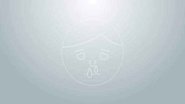 Modrá čára Runny nos ikona izolované na šedém pozadí. Příznaky rýmy, léčba. Nos a kýchání. Onemocnění nosu. Grafická animace pohybu videa 4K - Záběry, video