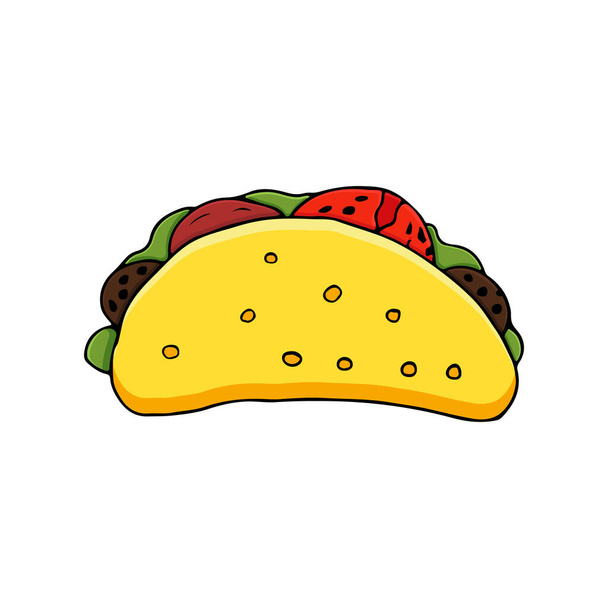 Πολύχρωμο doodle μεξικάνικο taco εικονογράφηση σε διάνυσμα. Επίπεδη μεξικανική εικόνα taco σε διάνυσμα. Μεξικάνικη απεικόνιση τροφίμων - Διάνυσμα, εικόνα