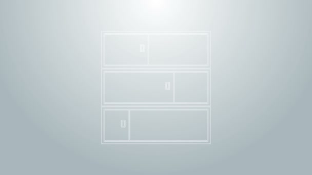 Icono de estante de línea azul aislado sobre fondo gris. Signo de estantes. Animación gráfica de vídeo 4K - Imágenes, Vídeo