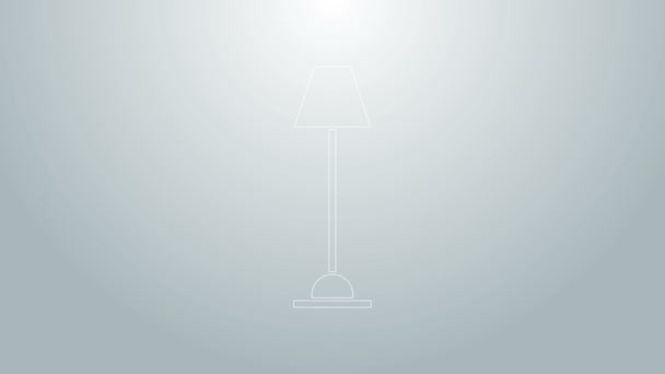 Línea azul Icono de lámpara de pie aislado sobre fondo gris. Animación gráfica de vídeo 4K - Metraje, vídeo