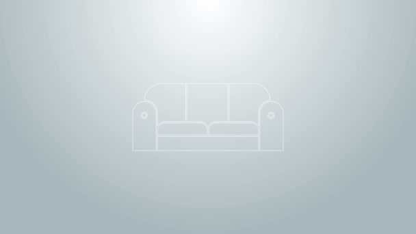 Kék vonal kanapé ikon elszigetelt szürke háttér. 4K Videó mozgás grafikus animáció - Felvétel, videó