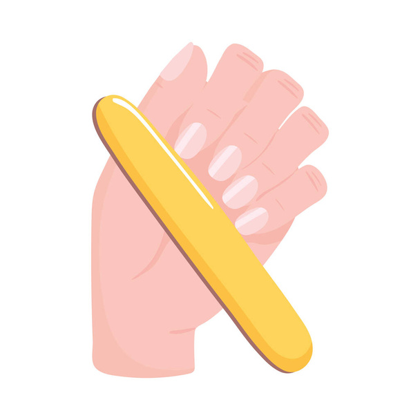 manicure, woman hand filing nails cartoon - Vector, Image