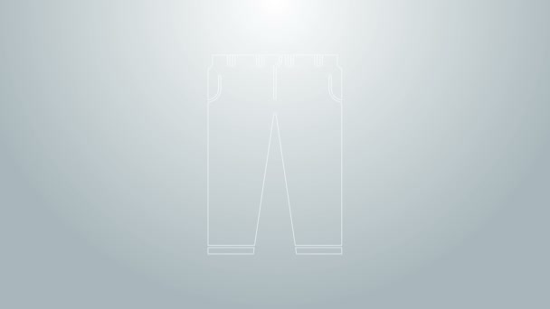 Icono de Pantalones de línea azul aislado sobre fondo gris. Animación gráfica de vídeo 4K - Metraje, vídeo