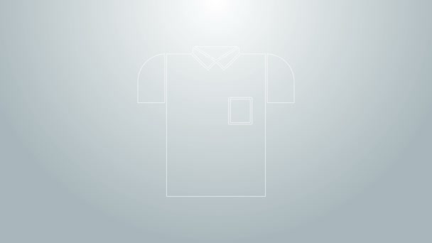Blauwe lijn Polo shirt icoon geïsoleerd op grijze achtergrond. 4K Video motion grafische animatie - Video