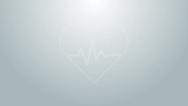 Modrá čára Ikona srdeční frekvence izolovaná na šedém pozadí. Znamení tlukot srdce. Ikona pulsu srdce. Ikona kardiogramu. Grafická animace pohybu videa 4K - Záběry, video