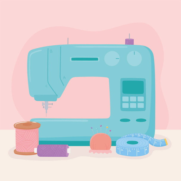 sewing machine spools of thread and measuring tape tools - Vector, Image