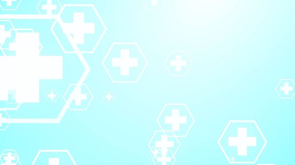 Hexagon kereszt geometrikus fehér minta orvosi fényes kék háttér. Absztrakt grafikai tervezési technológia és tudományos koncepció. - Fotó, kép