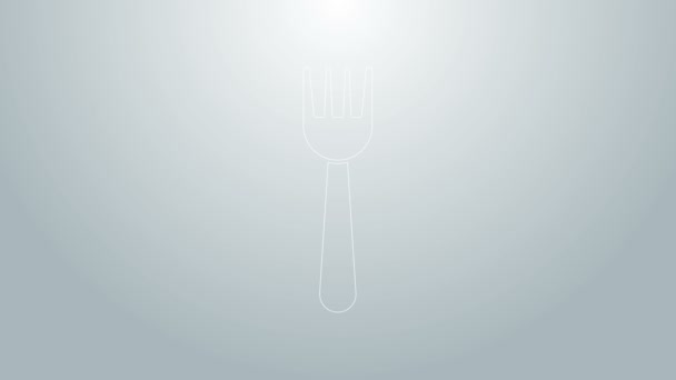 Blue line Disposable plastic fork icon isolated on grey background. 4K Video motion graphic animation - Footage, Video