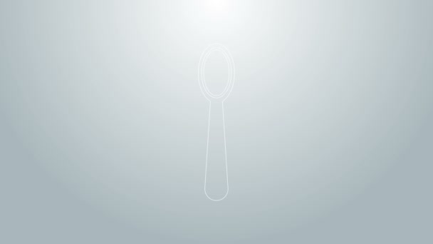 Blue line Disposable plastic spoon icon isolated on grey background. 4K Video motion graphic animation - Footage, Video