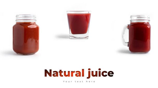 Tomato juice in glass on a white background. View from the top. - Foto, imagen
