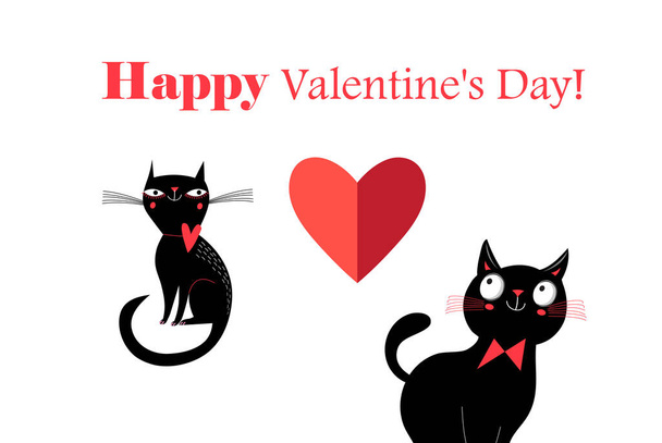 Cats in love for the holiday of all Lovers on a white background. Example of a fun greeting card with cats valentine - ベクター画像