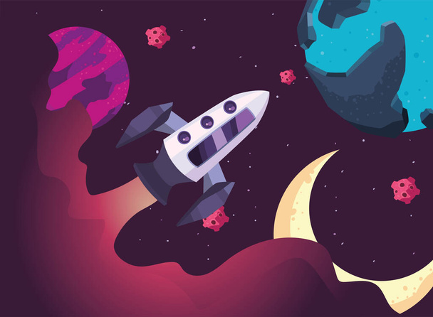 宇宙ロケット惑星と月のベクトルデザイン - ベクター画像