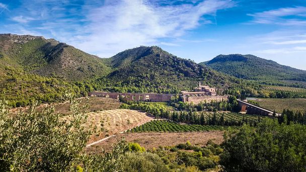 View of the religious monastery of Porta Coeli in the heart of the Calderona mountain range of Valencia. - Photo, Image