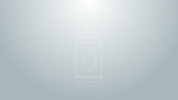 Ligne bleue Bouteille d'icône de shampooing isolée sur fond gris. Animation graphique de mouvement vidéo 4K - Séquence, vidéo