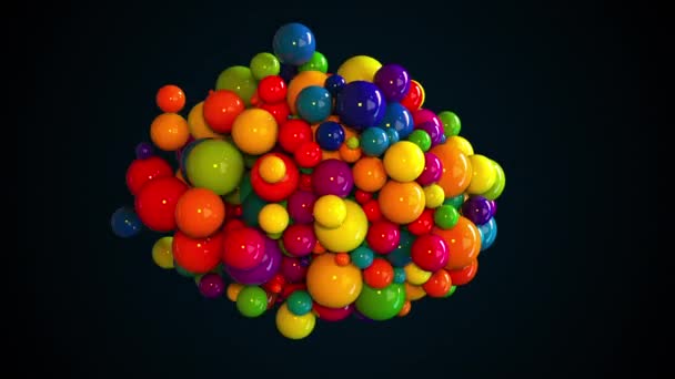 Rastgele renkli küreler. Bilgisayar, büyük ve küçük toplardan oluşan soyut bir form oluşturdu. 3d oluşturma arkaplanı - Video, Çekim