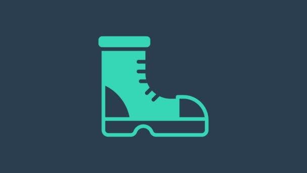Turkusowy Łowca buty ikona izolowane na niebieskim tle. 4K Animacja graficzna ruchu wideo - Materiał filmowy, wideo