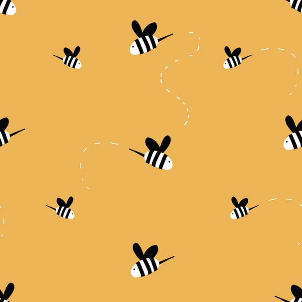 honey bees flying pattern seamless repeat pattern gold background. Vector Illustration. Seamless repeat background. - Vector, Image