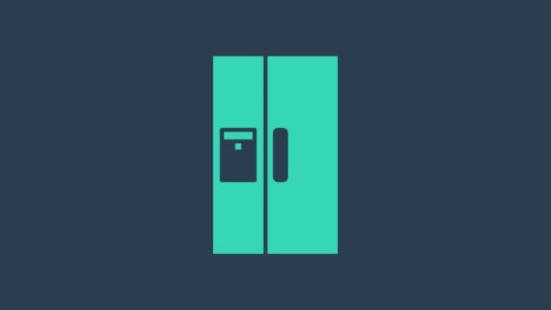 Türkiz Hűtőszekrény ikon elszigetelt kék alapon. Hűtőszekrény hűtőszekrény. Háztartási technika és készülékek. 4K Videó mozgás grafikus animáció - Felvétel, videó