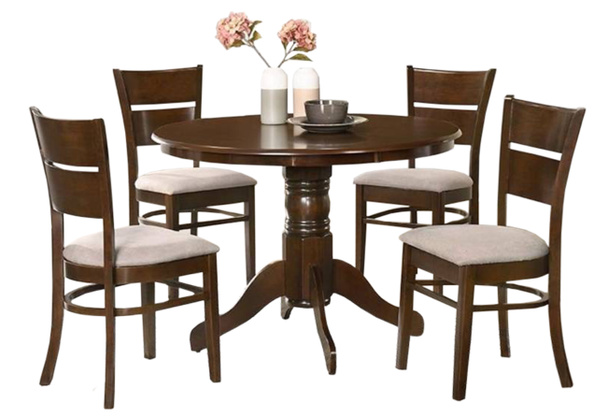 Ruokapöytä ja tuolit eristetty valkoisella pohjalla. Ylellinen ja moderni ruokapöytä asetetaan eri tyyliä ja kokoja. Kivi pöytälevy, karkaistu lasi, puinen pöytälevy ja mukavat ruokailutuolit. - Valokuva, kuva