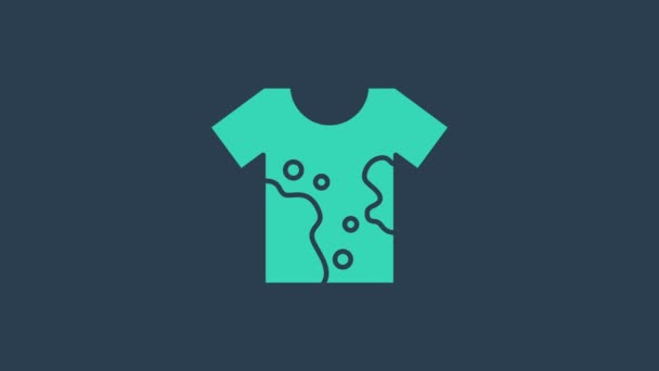 Turquoise Dirty t-shirt icoon geïsoleerd op blauwe achtergrond. 4K Video motion grafische animatie - Video