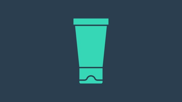 Türkiz krém vagy testápoló kozmetikai cső ikon elszigetelt kék alapon. Testápolási termékek nőknek. 4K Videó mozgás grafikus animáció - Felvétel, videó