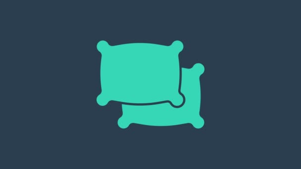 Turkusowa Prostokątna ikona poduszki odizolowana na niebieskim tle. Poduszkowy znak. 4K Animacja graficzna ruchu wideo - Materiał filmowy, wideo