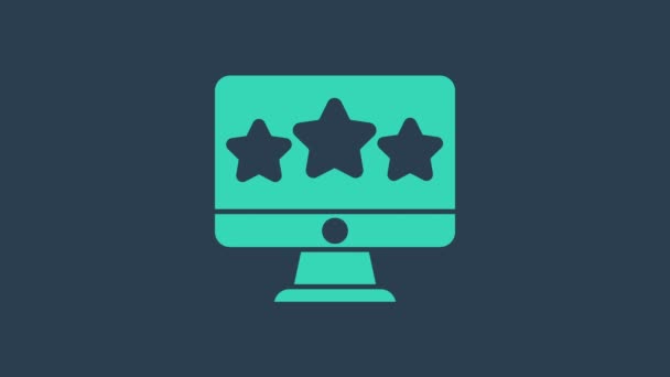 Turchese Cinque stelle cliente valutazione del prodotto icona isolata su sfondo blu. Preferito, miglior voto, simbolo del premio. Animazione grafica 4K Video motion - Filmati, video