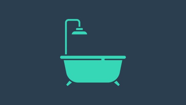 Vasca da bagno turchese con icona doccia isolata su sfondo blu. Animazione grafica 4K Video motion - Filmati, video