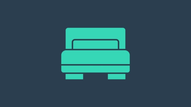 Иконка кровати бирюзового цвета на синем фоне. Видеографическая анимация 4K - Кадры, видео