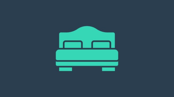 Icono de la cama de la habitación del hotel turquesa aislado sobre fondo azul. Animación gráfica de vídeo 4K - Imágenes, Vídeo