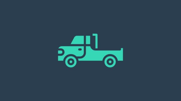 Turquesa Pickup icono de la camioneta aislado sobre fondo azul. Animación gráfica de vídeo 4K - Imágenes, Vídeo