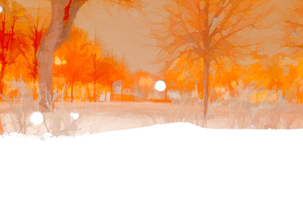 Цифровая иллюстрация снега в лесу - Фото, изображение