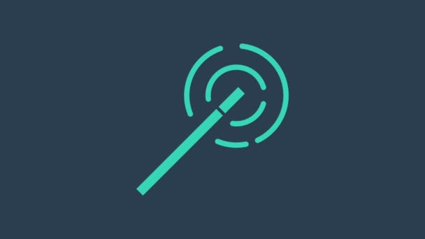 Tyrkysová Kouzelná hůlka ikona izolované na modrém pozadí. Kouzelný doplněk ve tvaru hvězdy. Kouzelná síla. Grafická animace pohybu videa 4K - Záběry, video