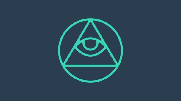 Символ бирюзовых масонов - всевидящий символ Бога, выделенный на синем фоне. Глаз Провидения в треугольнике. Видеографическая анимация 4K - Кадры, видео