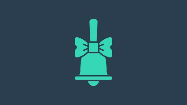 Türkis frohe Weihnachten klingelt Glocke Symbol isoliert auf blauem Hintergrund. Alarmsymbol, Serviceglocke, Handklingelschild, Benachrichtigung. 4K Video Motion Grafik Animation - Filmmaterial, Video
