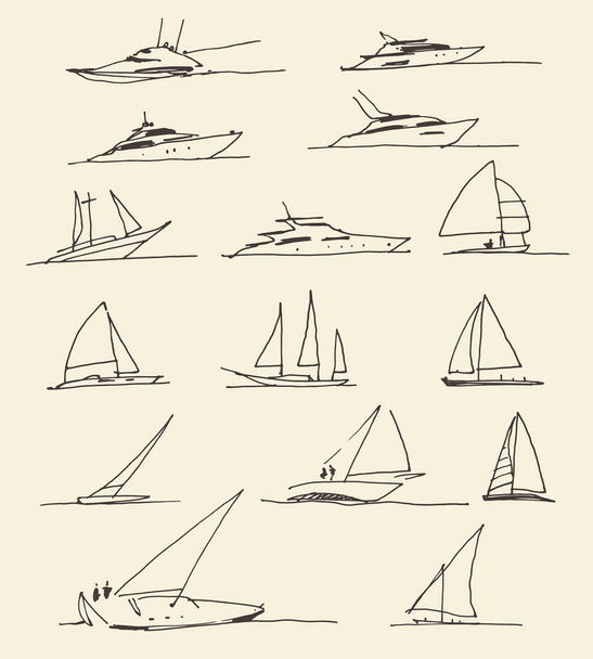 Ensemble de bateaux dessinés à la main, illustration vectorielle - Vecteur, image