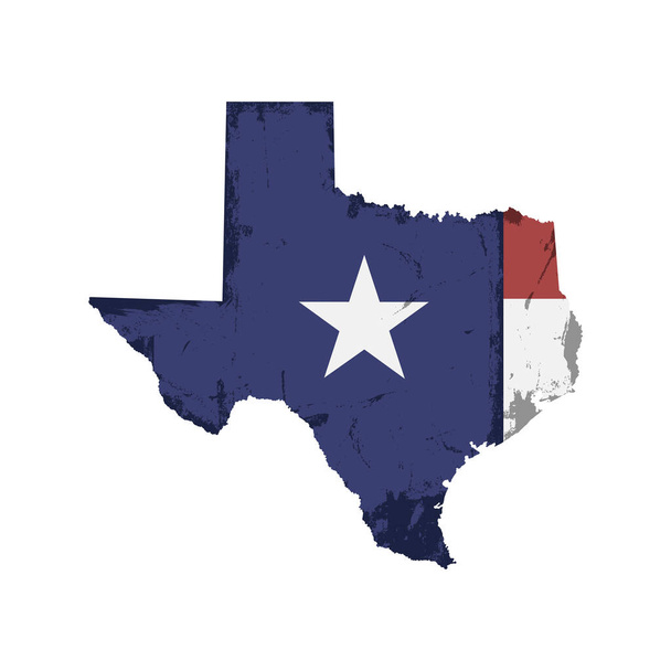 Vanha Texasin osavaltion kartta lipulla valkoisella taustalla. - Vektori, kuva