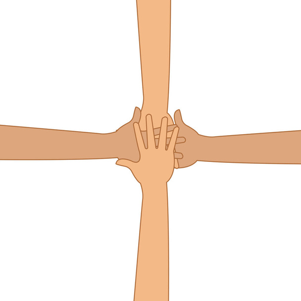 Close up top view van jonge mensen die hun handen in elkaar steken. - Foto, afbeelding