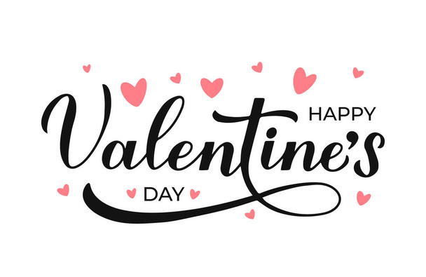 Happy Valentines Day calligraphy lettering isolated on white. Handwritten Valentine s card. Easy to edit vector template for poster, postcard, logo design, flyer, banner, sticker, t shirt, etc. - Вектор,изображение