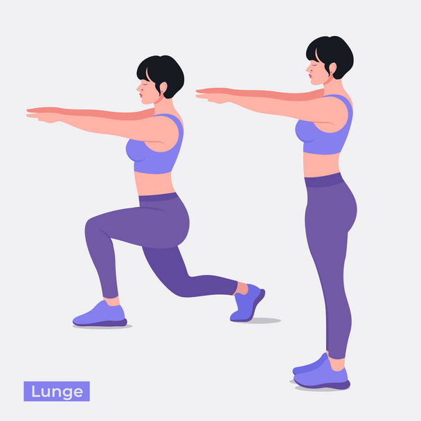 Lunge-Gymnastik, Women Workout Fitness, Aerobic und Übungen. Vektorillustration. - Vektor, Bild