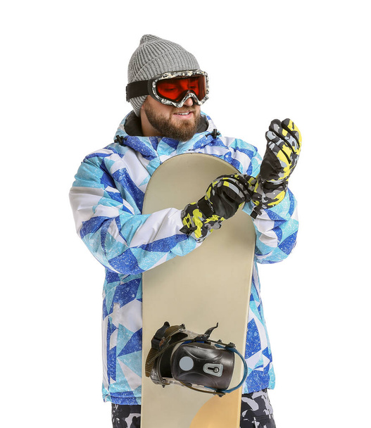 Male snowboarder on white background - Fotoğraf, Görsel