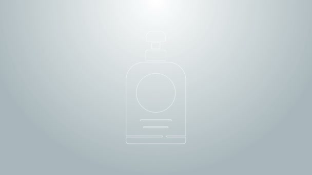 Modrá čára Ručně dezinfekční láhev ikona izolované na šedém pozadí. Dezinfekční koncept. Mytí gelu. Láhev s alkoholem na hygienu. Grafická animace pohybu videa 4K - Záběry, video