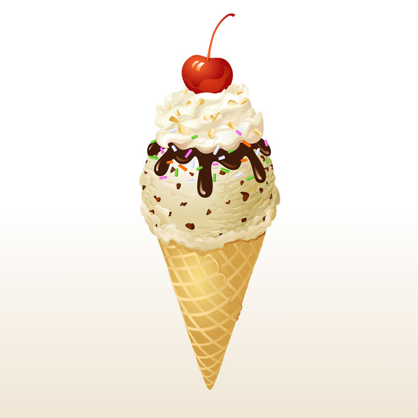Cono de helado de vainilla
 - Vector, imagen
