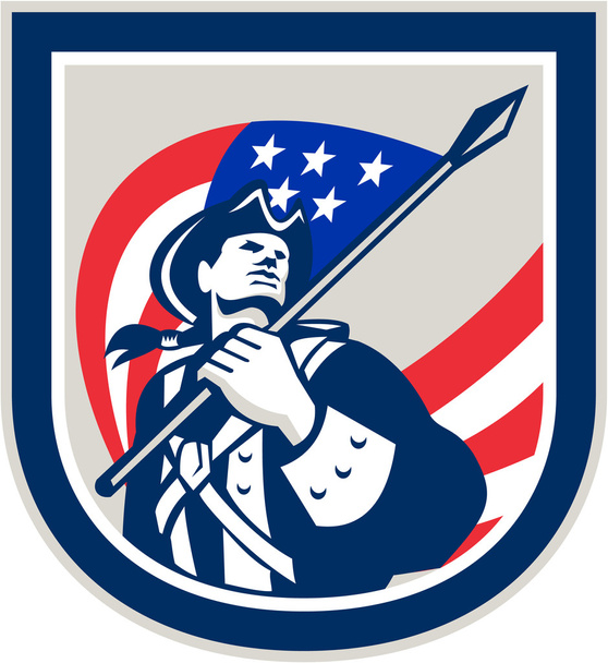 Patriota americano segurando bandeira dos EUA Olhe para cima Crest
 - Vetor, Imagem