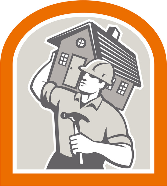 ξυλουργός μεταφέρουν οικοδόμος σπίτι ρετρό - Διάνυσμα, εικόνα