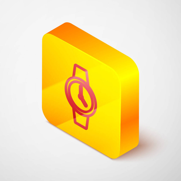 Isometric line Wrist watch icon isolated on grey background. Wristwatch icon. Yellow square button. Vector. - Vector, Image